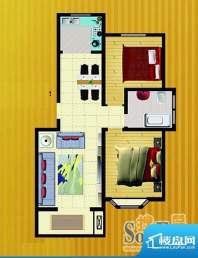 郡望花园K4户型 2室2厅1卫1厨面积:90.00平米