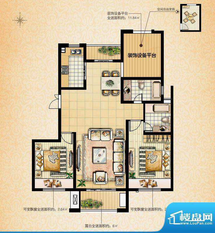 国基城邦29#理想居户型图 2室2面积:115.00平米