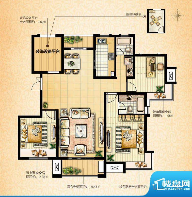 国基城邦29#畅想居户型图 3室2面积:145.00平米