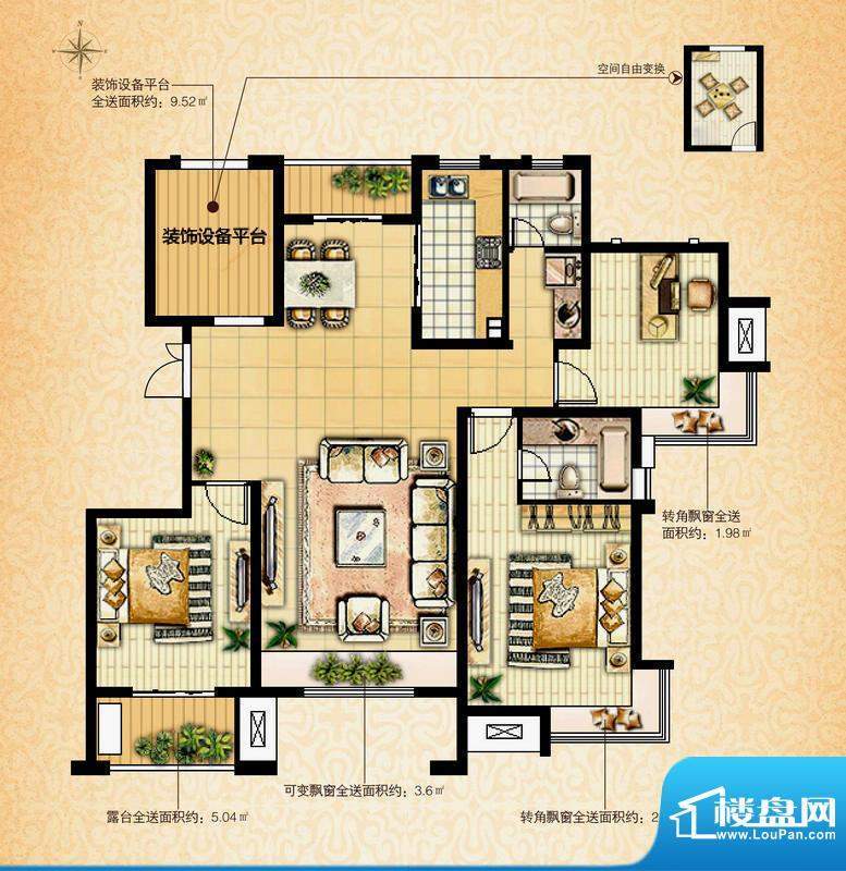 国基城邦29#奢华居户型图 3室2面积:143.93平米