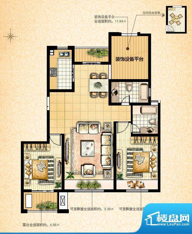 国基城邦29#雅致居户型图 2室2面积:114.00平米