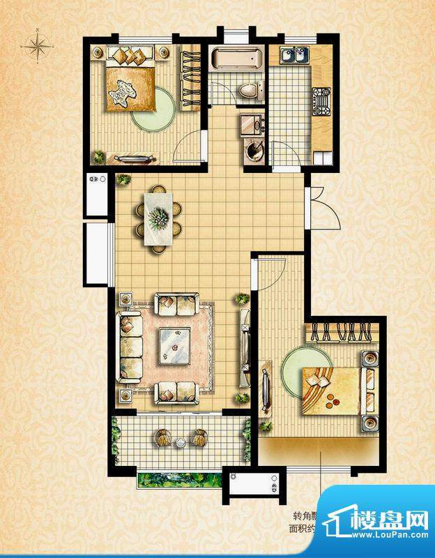 国基城邦36#温情居户型图 2室2面积:94.00平米