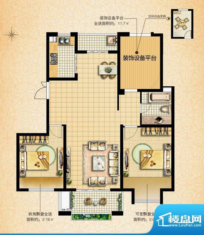 国基城邦36#温馨居户型图 2室2面积:109.00平米