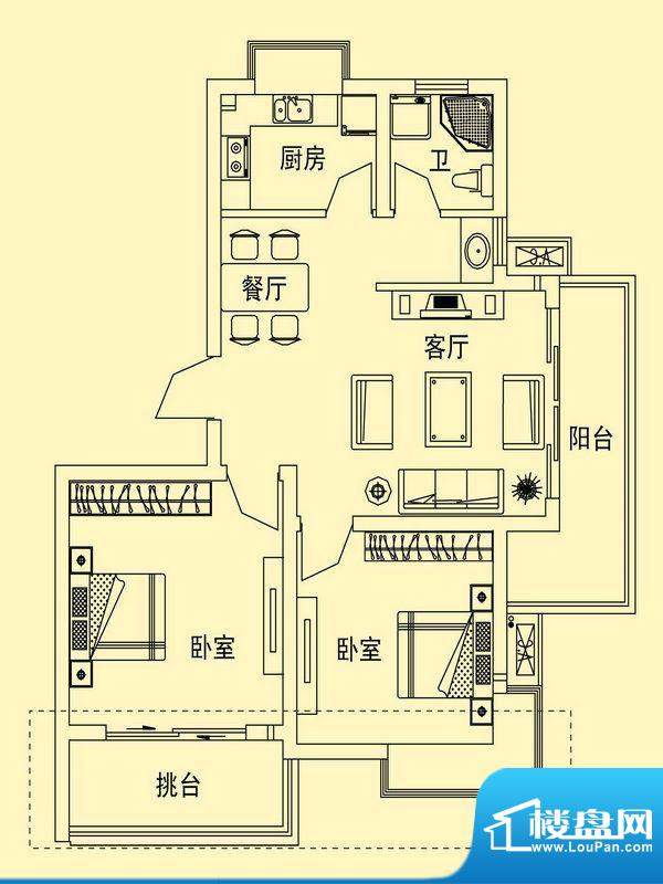 舜江碧水豪园A4户型图 2室2厅1面积:81.88平米