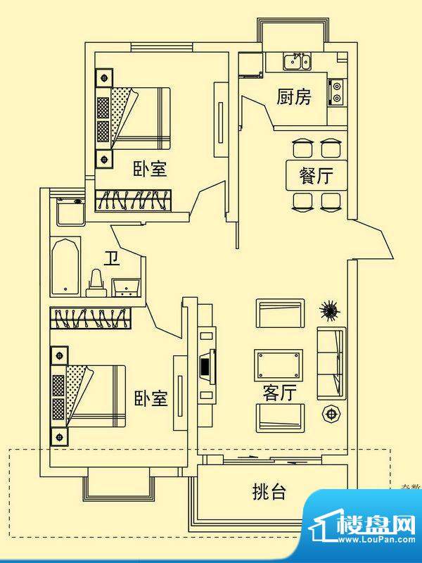 舜江碧水豪园A5户型图 2室2厅1面积:85.91平米