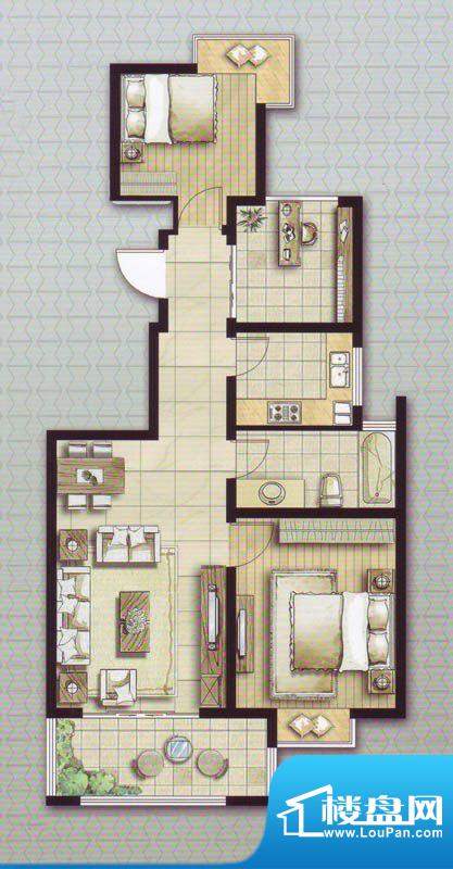 第e特区G户型 3室2厅1卫1厨面积:89.00平米
