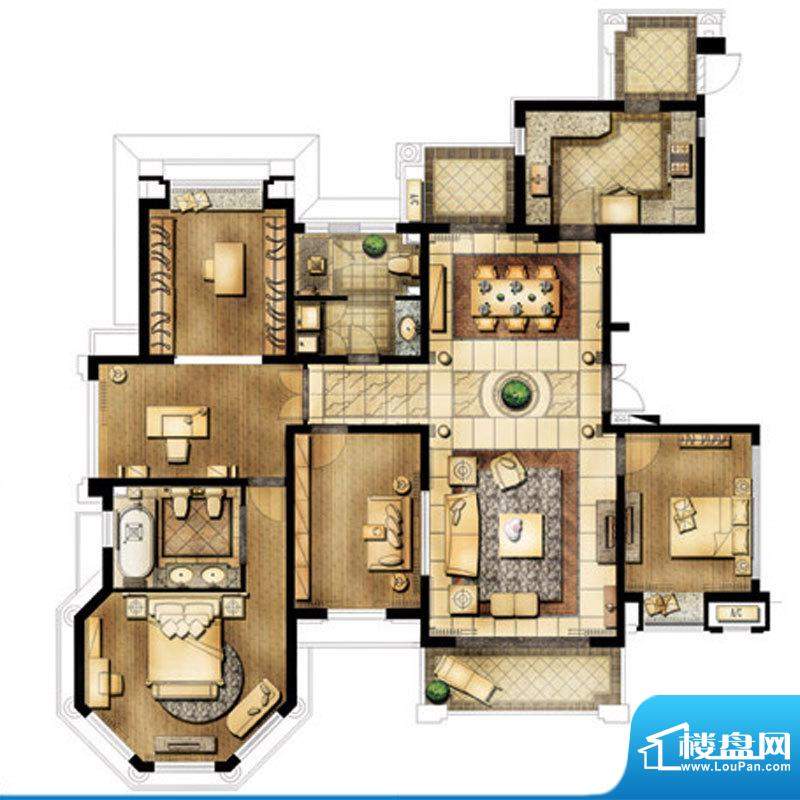 珑庭D1巴塞罗户型 4室2厅2卫1厨面积:200.00平米