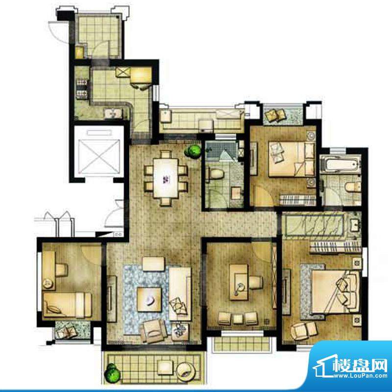 珑庭B2卡斯特户型 4室2厅2卫1厨面积:140.00平米