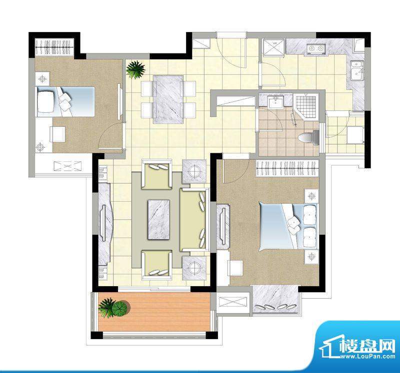 金色森林四期K户型 2室2厅1卫1面积:93.00平米