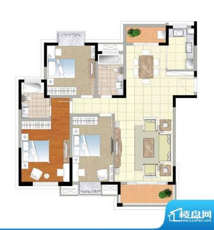 金色森林四期J户型 3室2厅2卫1面积:139.00平米