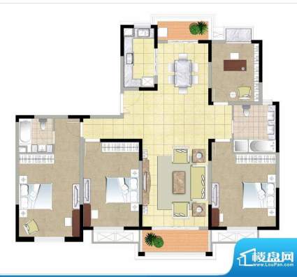 金色森林四期C户型 4室2厅2卫1面积:179.00平米