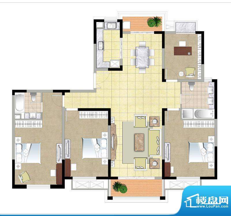 金色森林四期C户型 4室2厅2卫1面积:179.00平米