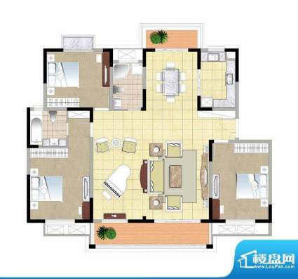 金色森林四期B户型 3室2厅2卫1面积:172.00平米