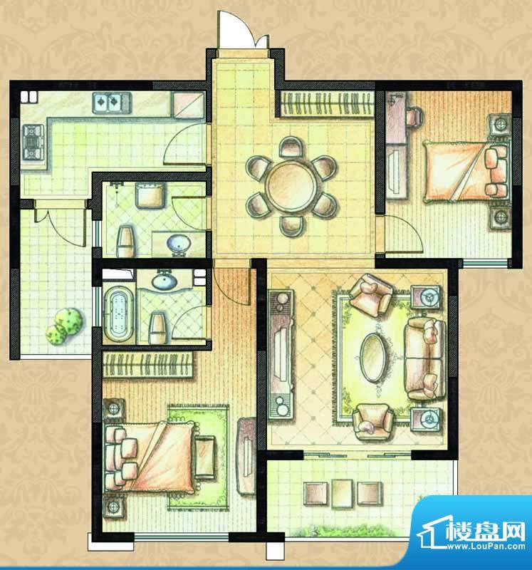 天成佳园7号楼标准层02室 2室2面积:104.00平米