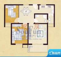 博雅景园G户型 2室2厅1卫1厨面积:97.00平米