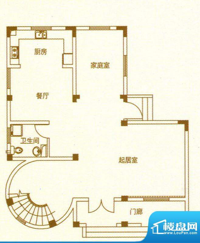 福运马洛卡H户型一层 4室3厅3卫面积:240.00平米