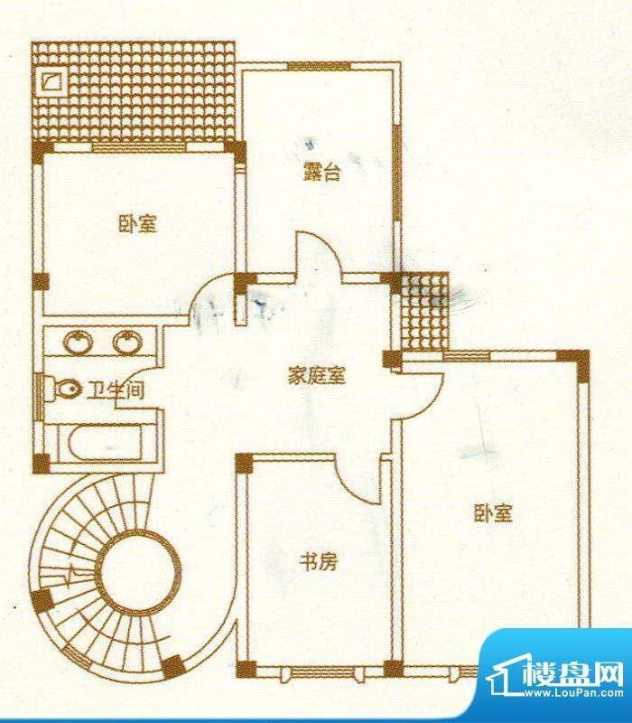 福运马洛卡H户型二层 4室3厅3卫面积:240.00平米