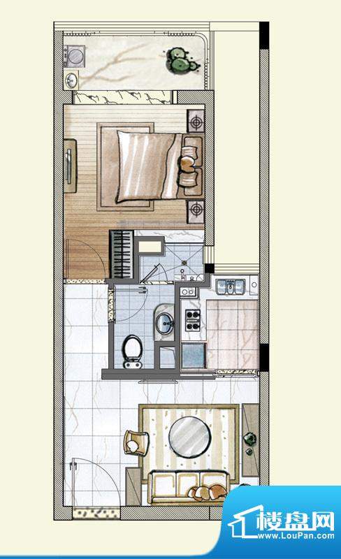 宏图国际公寓二期大城小室户型面积:55.00平米