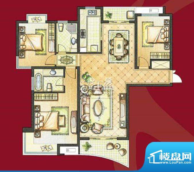 时代中央社区A1型 3室2厅2卫1厨面积:151.00平米
