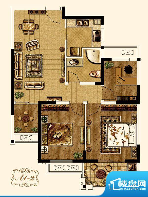 常发豪郡A1-2户型 3室2厅1卫1厨面积:95.40平米