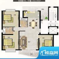 香榭水岸户型图 3室2厅2卫1厨面积:152.34平米