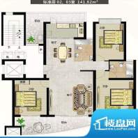 香榭水岸户型图 3室2厅2卫1厨面积:141.82平米