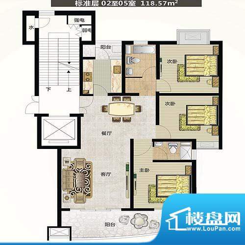 香榭水岸户型图 3室2厅2卫1厨面积:118.57平米
