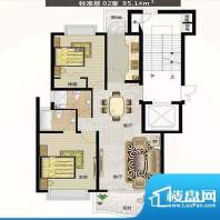 香榭水岸户型图 2室2厅2卫1厨面积:95.14平米