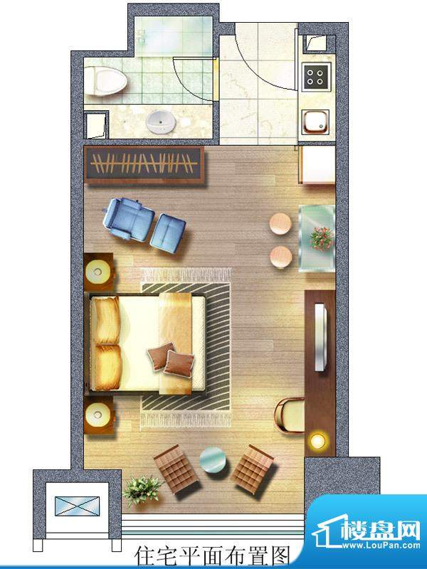 亚太广场住宅布置图 1室1卫1厨面积:50.00平米