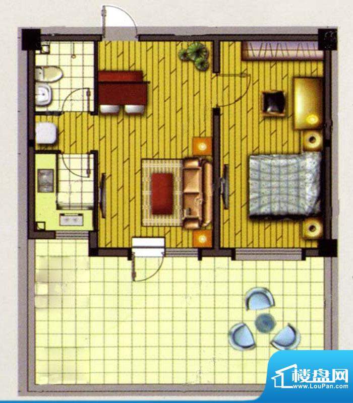 江南人家公寓一厅一面积:64.64m平米