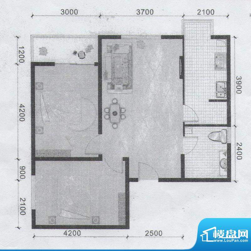 滨海新城F户型 2室2面积:74.19m平米