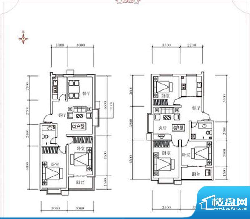 关城御景苑户型三室面积:89.12m平米