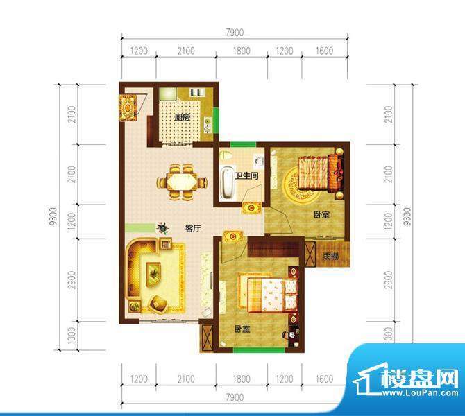 德宜信锦绣天台户型图一期B栋标面积:54.25平米