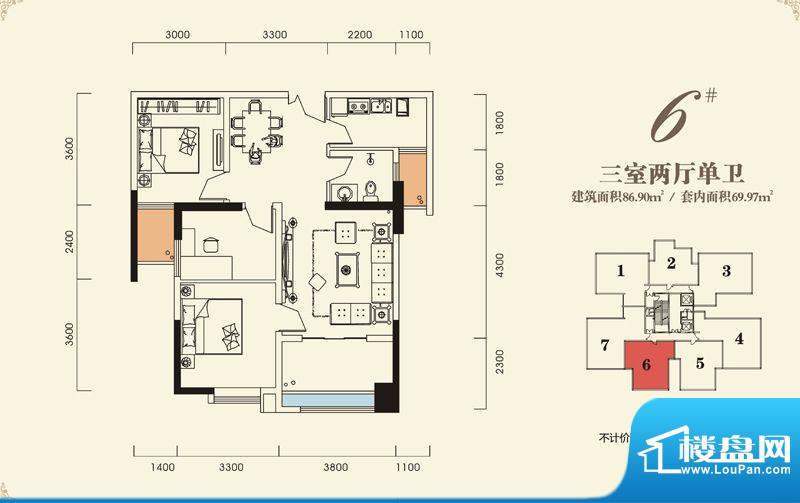 海怡江山户型图一期2号楼标准层面积:86.90平米