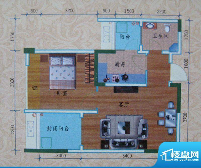 泽胜依山郦景户型图一期2号楼标面积:54.56平米