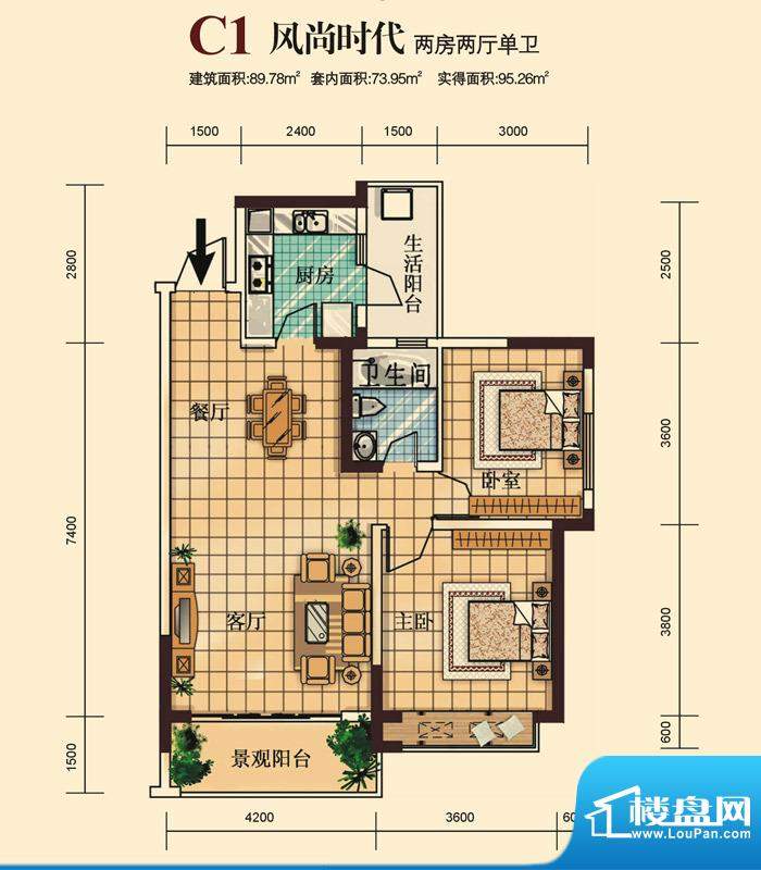 润锦御珑山户型图一期5号楼标准面积:89.78平米