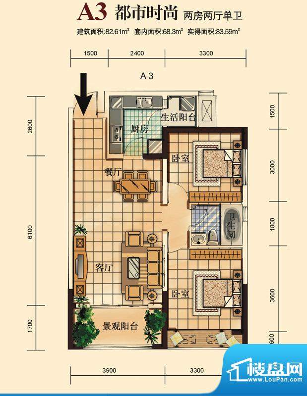 润锦御珑山户型图一期5号楼标准面积:82.61平米