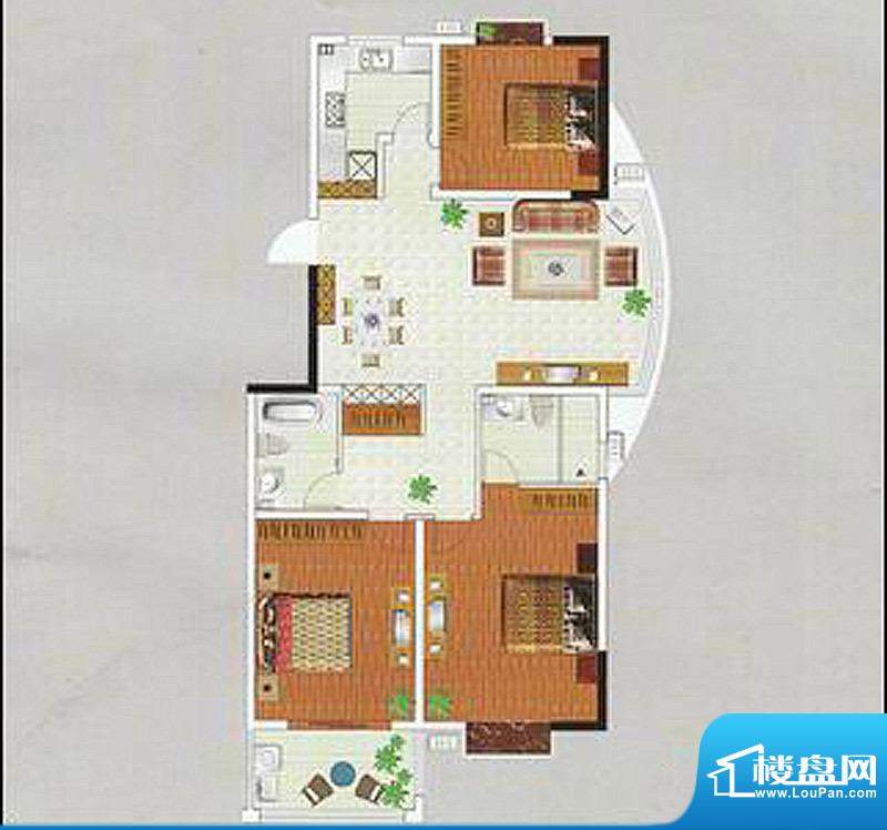 福鑫园户型图F户型 3室2厅2卫1面积:133.00平米