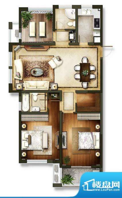 龙东香珀户型图4#楼户型 3室2厅面积:125.00平米
