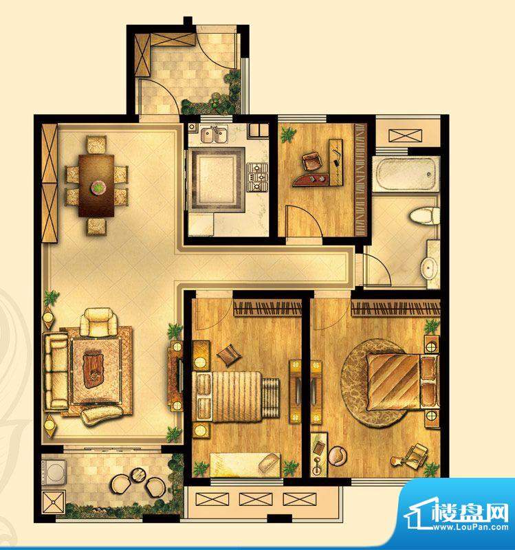 申达林与城户型图C户型 3室2厅面积:110.00平米