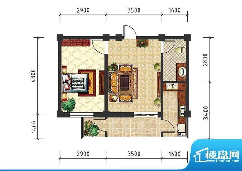 和美雅苑户型图 1室面积:51.43m平米