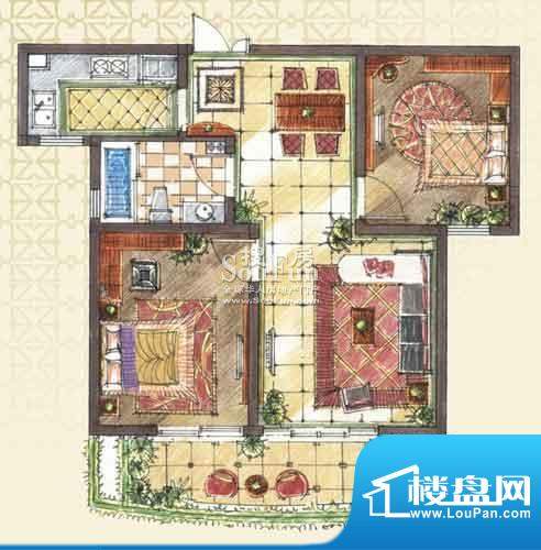 九洲新世界户型图A1-1户型 2室面积:88.00平米