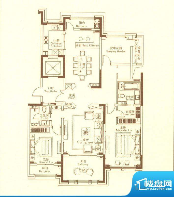 紫金城户型图天悦B户型 2室2厅面积:181.00平米