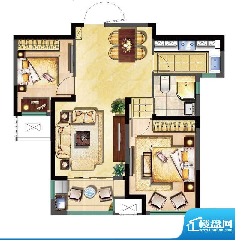 新城域户型图a户型 2室2厅1卫1面积:83.00平米