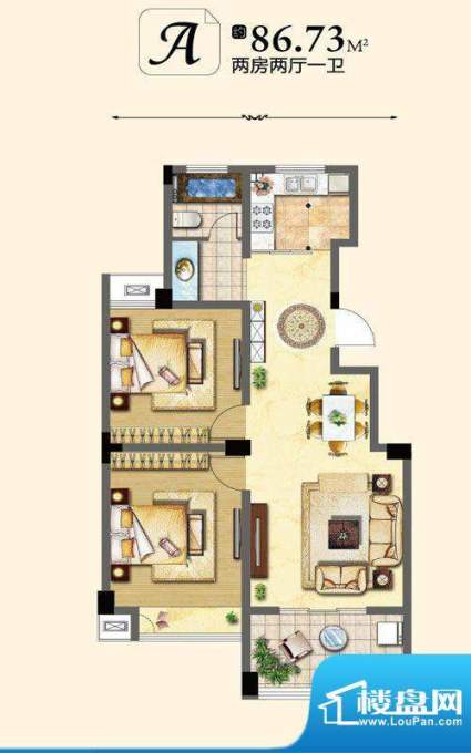 金色领寓户型图A户型 2室2厅1卫面积:86.73平米