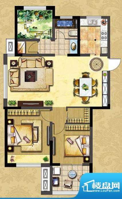 金色领寓户型图4#楼B户型 2室2面积:106.97平米