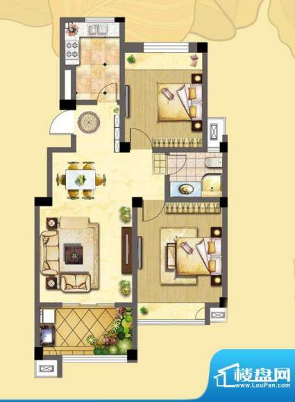 金色领寓户型图E户型 2室2厅1卫面积:83.68平米