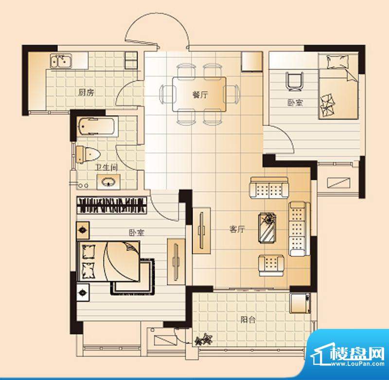 翡翠珑湾户型图G3户型 2室2厅1面积:86.95平米