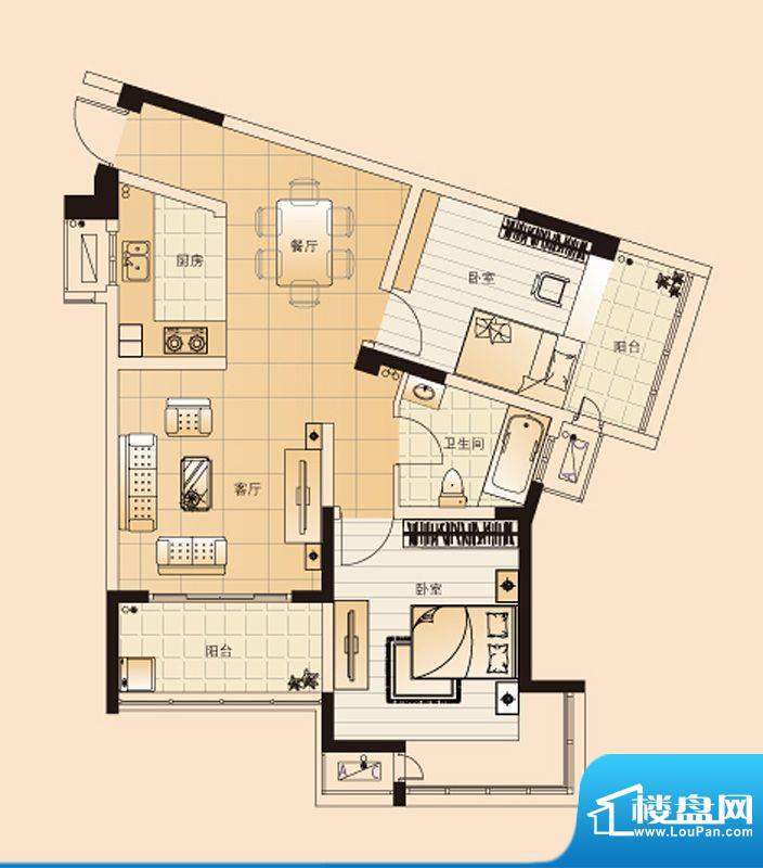 翡翠珑湾户型图H6户型 2室2厅1面积:85.55平米