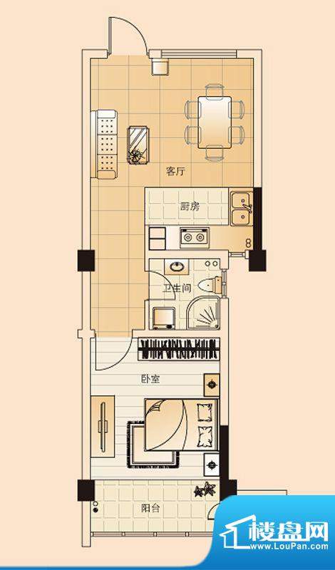 翡翠珑湾户型图H7户型 1室1厅1面积:50.66平米